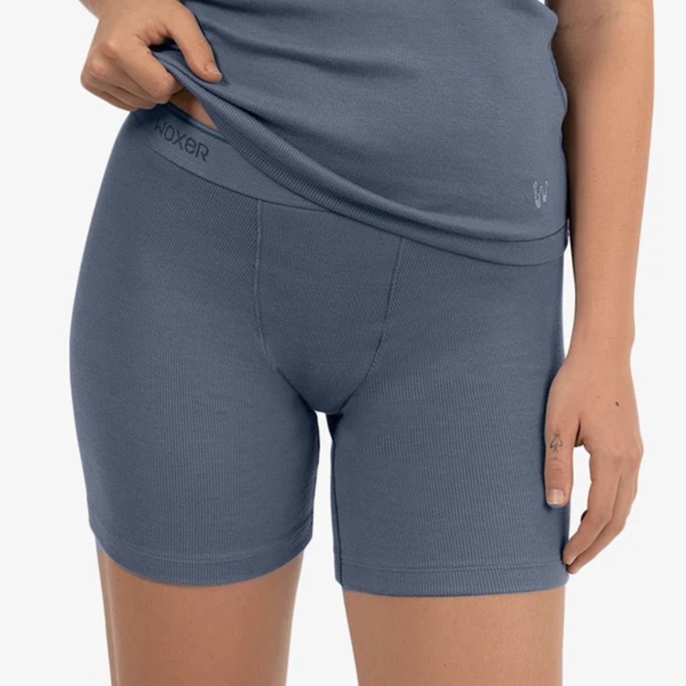 WOXER Baller Rib Steel Blue Boxer Brief Prima Ribbed Cotton, Size: Medium